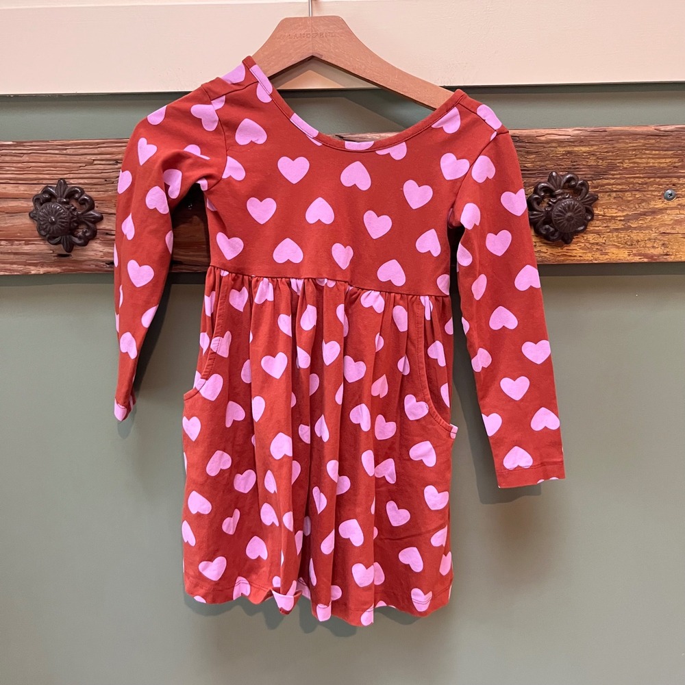 Hanna Andersson Girls Heart Print Long Sleeve Pocket Dress Size 100 US 4